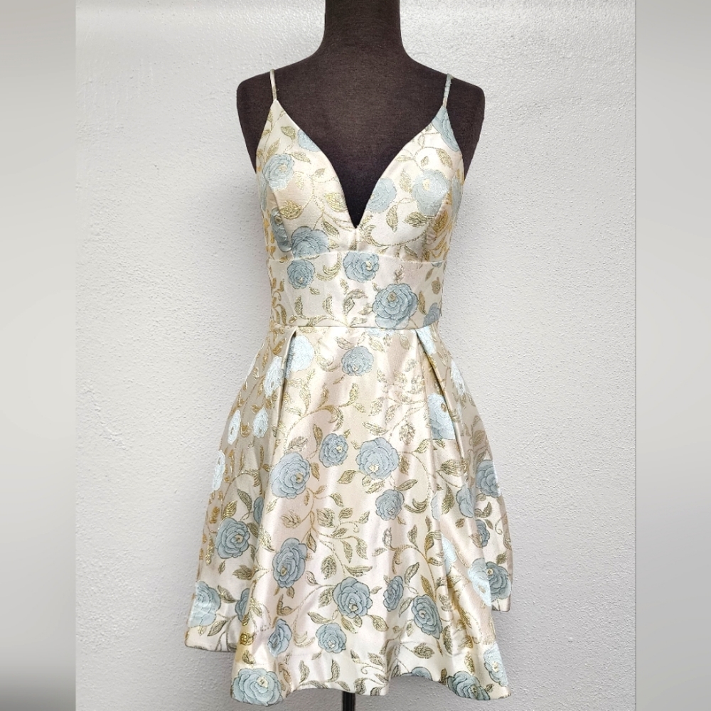 Metallic Floral Jacquard Fit & Flare Dress